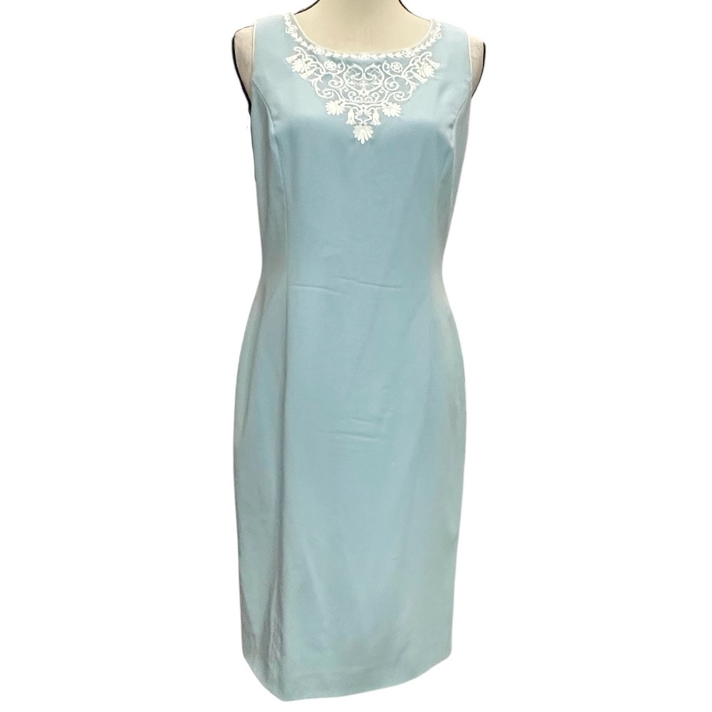 ESCADA Dress 38 (US 10) Powder Blue Embroidered Vintage Midi - Picture 2 of 10